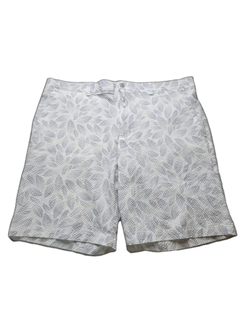 PGA Tour Men’s 38 Gray White Leaf Print Golf Shorts Textured Performance